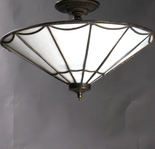 Pair of Leaded Slag Glass Flush Fixture